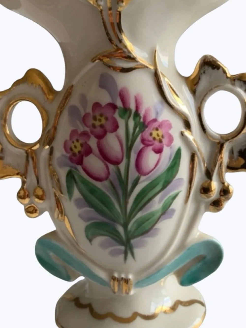 Vintage Weisley Porcelain Double Handle Floral Bud Vase - Picture 3 of 8